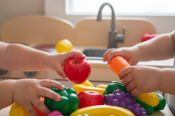 childrens hands playing with playfood